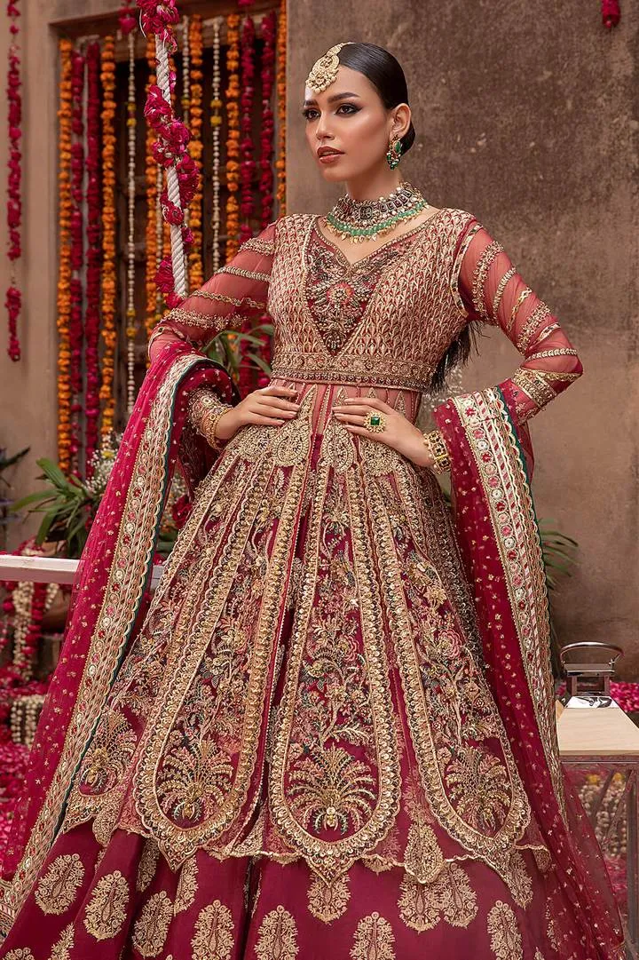 Designer Bridal Red Embroidered Lehenga Frock #BN1036