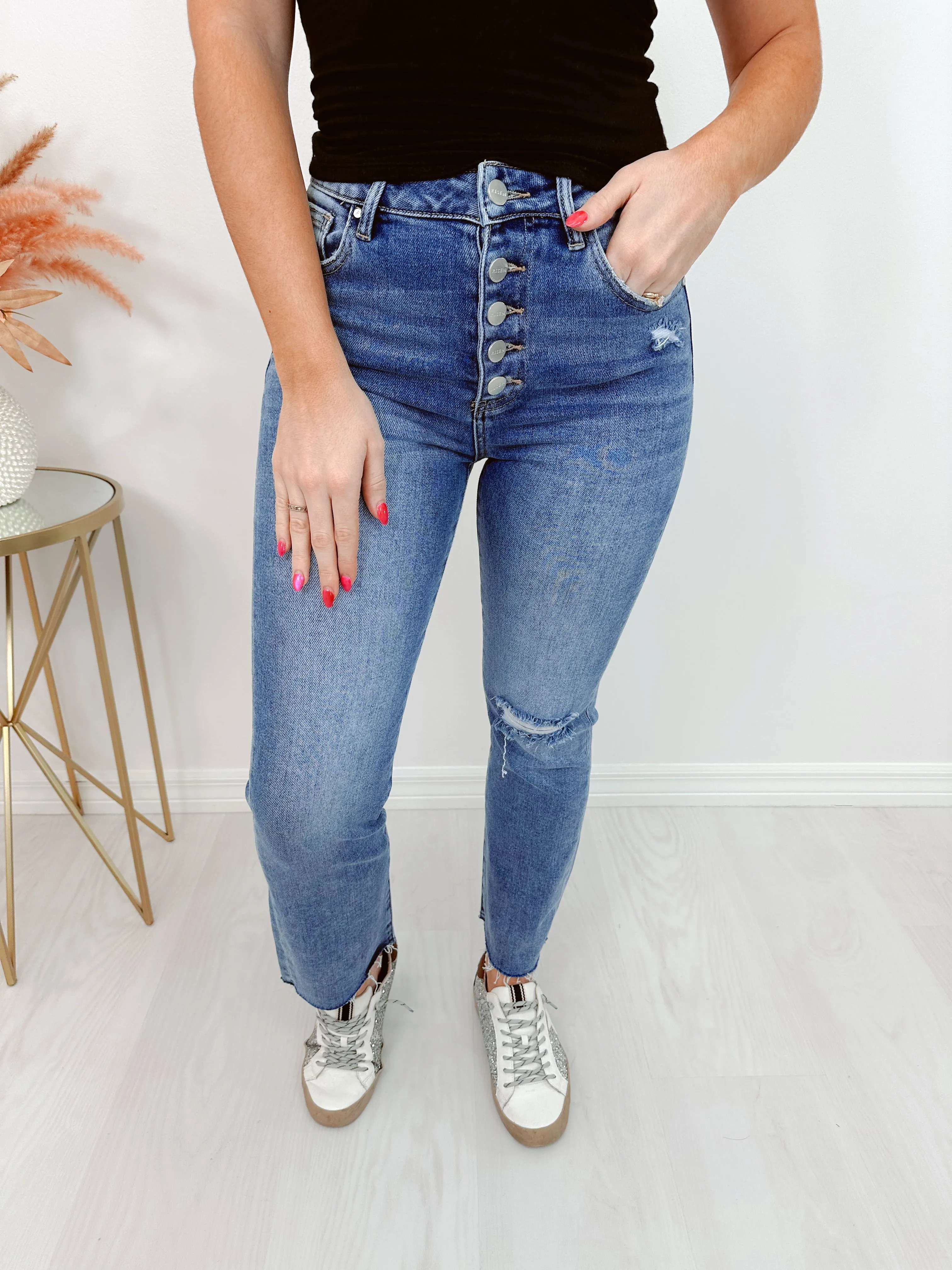 Destiny Distressed Crop Frayed Hem Jeans