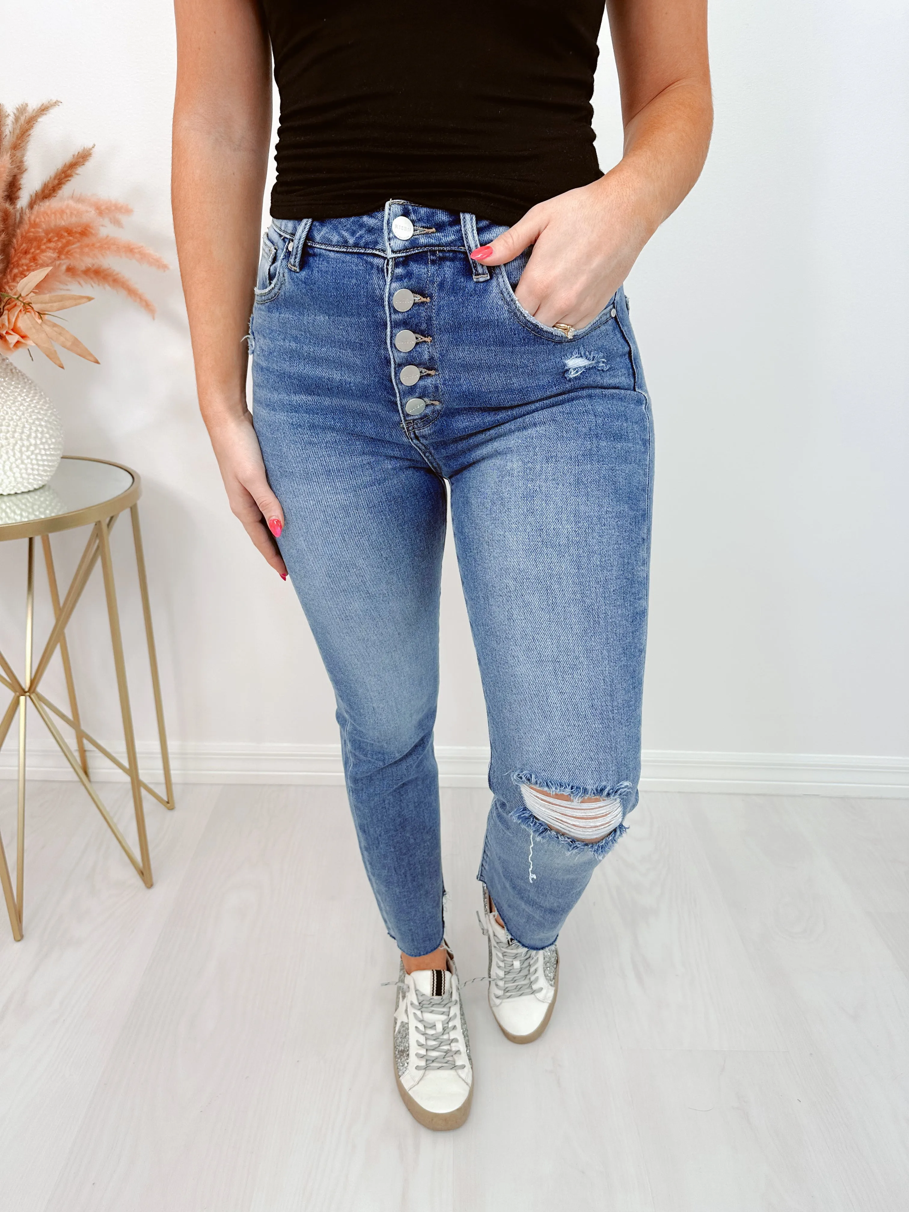 Destiny Distressed Crop Frayed Hem Jeans