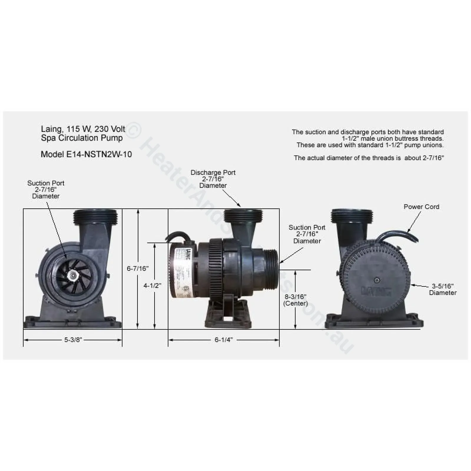 E14 ITT Laing Thermotech Xylem Goulds E-14 Spa Circulation / Filtration / Heating Pump