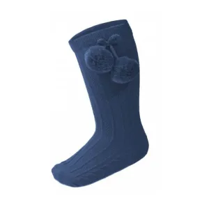 Elegance Navy Pom Socks
