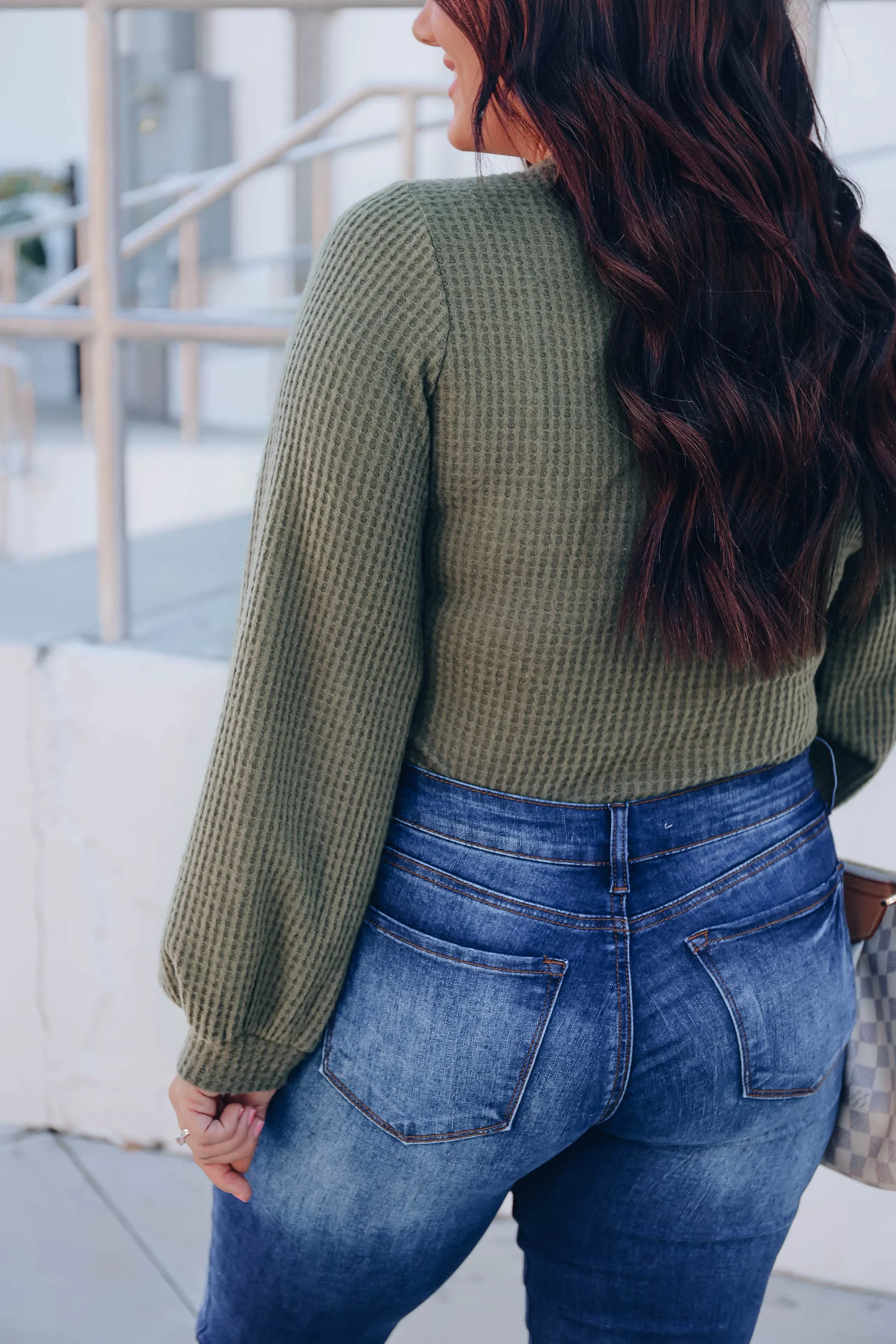 Felicity Waffle Knit Bodysuit - Olive