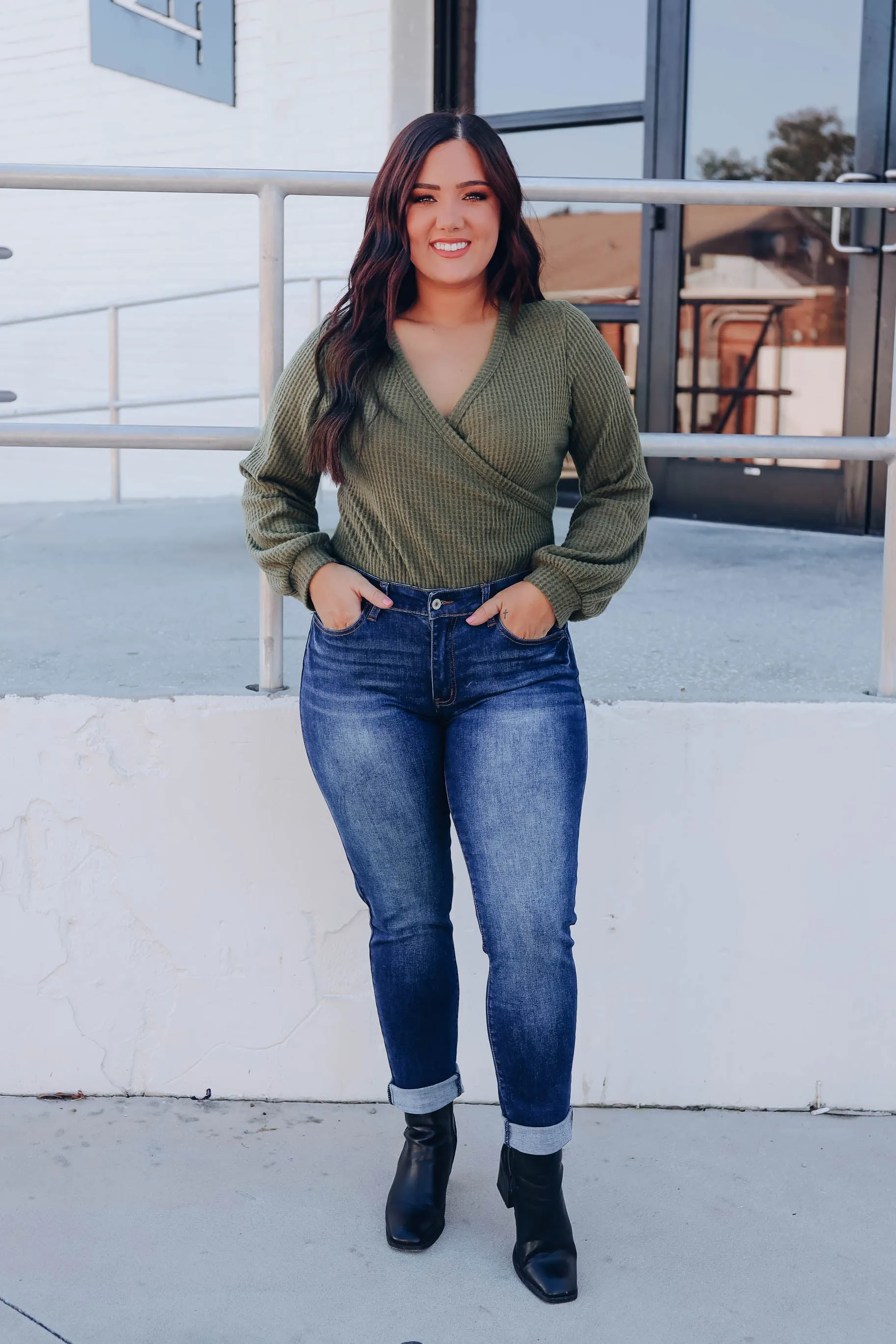 Felicity Waffle Knit Bodysuit - Olive
