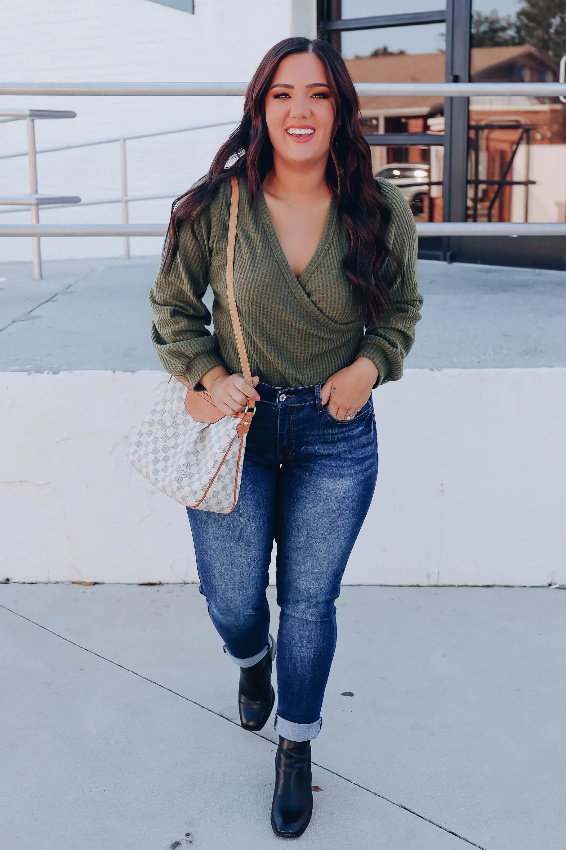 Felicity Waffle Knit Bodysuit - Olive