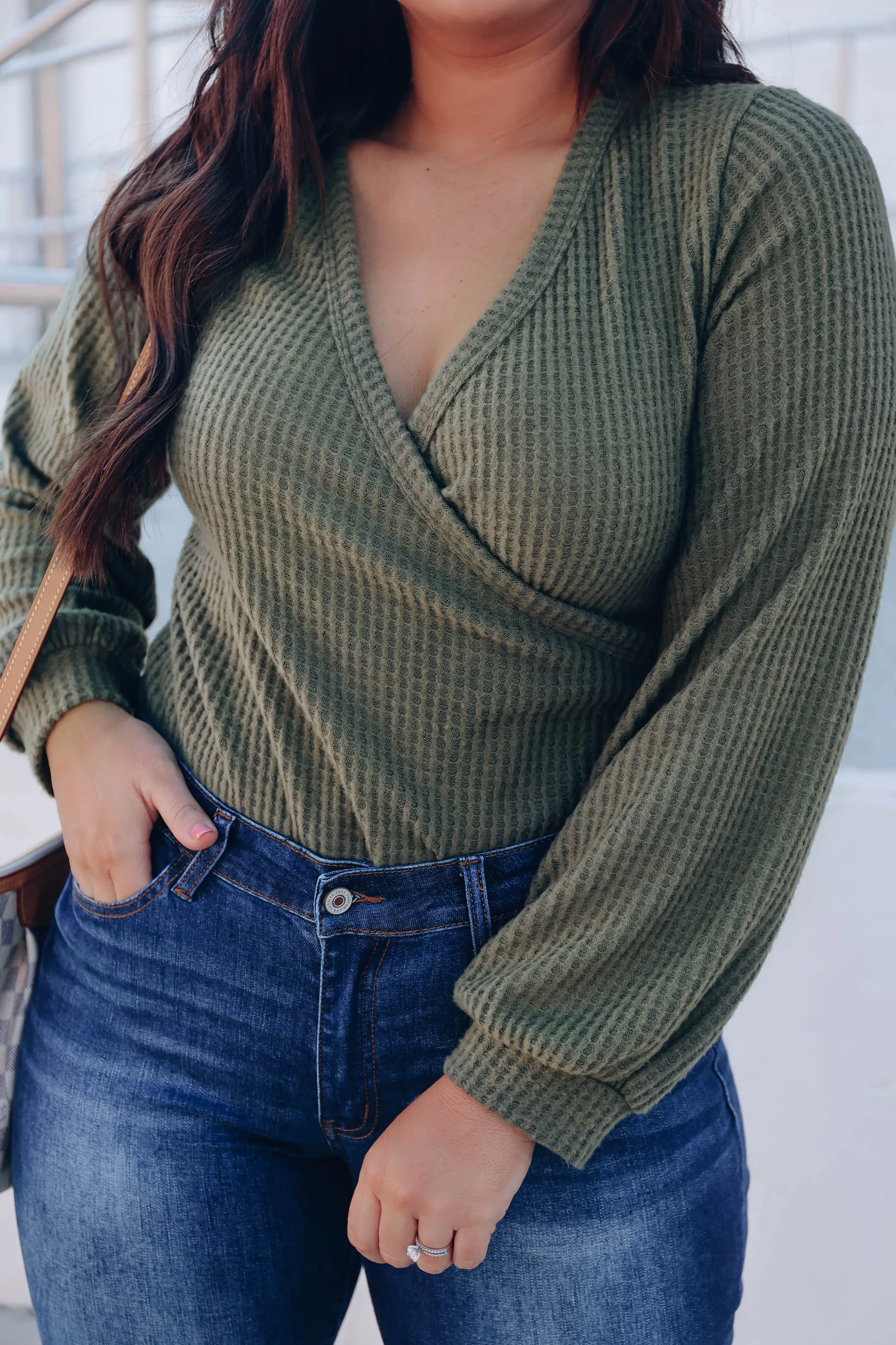 Felicity Waffle Knit Bodysuit - Olive