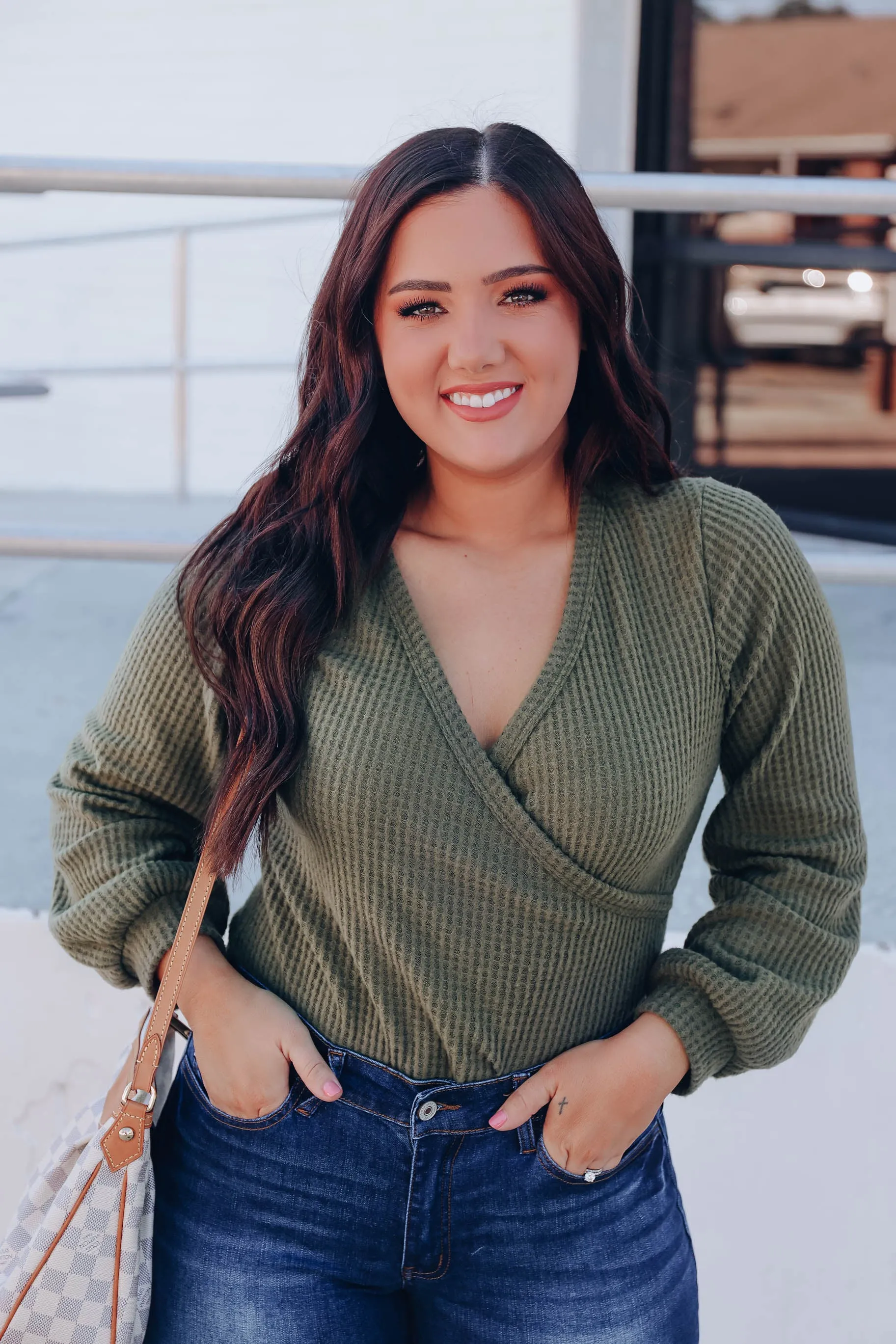 Felicity Waffle Knit Bodysuit - Olive