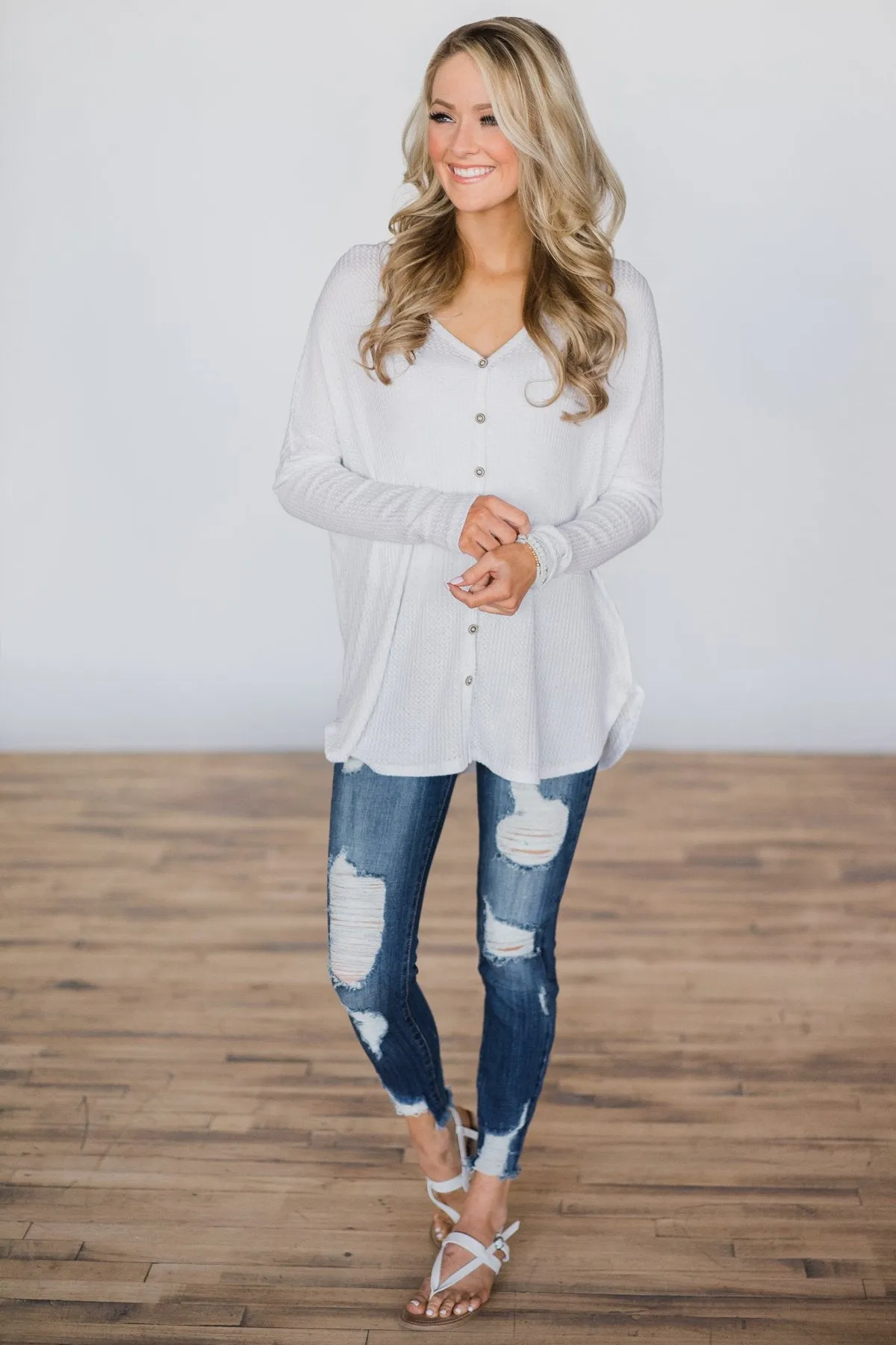 Forever Enough White Button Top