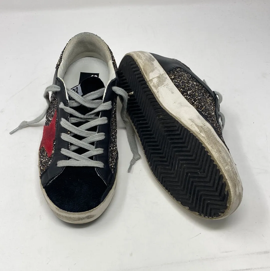 Golden Goose Black Suede and Leather Superstar with Silver Glitter