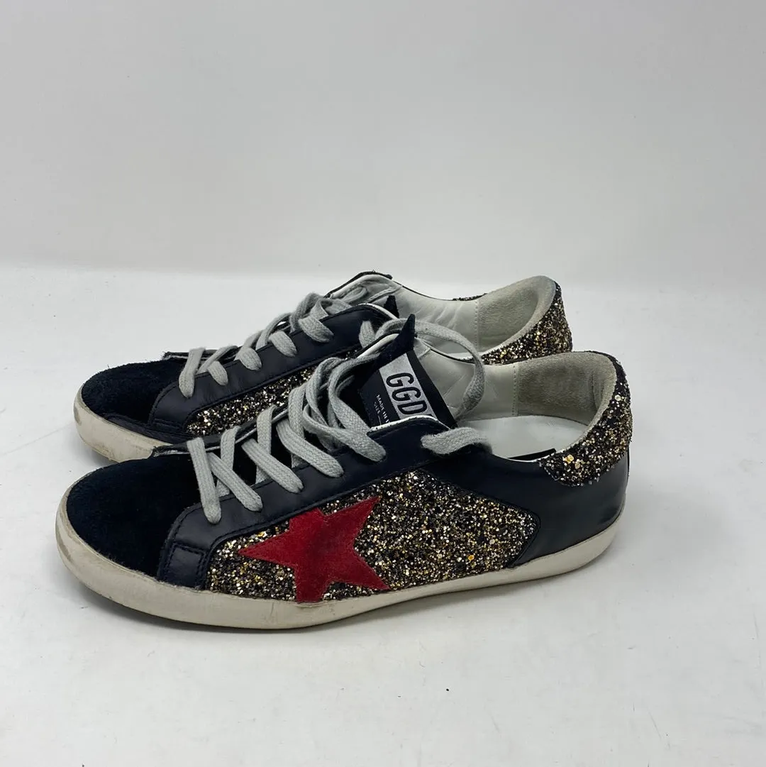 Golden Goose Black Suede and Leather Superstar with Silver Glitter