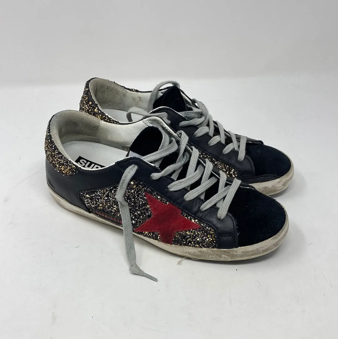 Golden Goose Black Suede and Leather Superstar with Silver Glitter