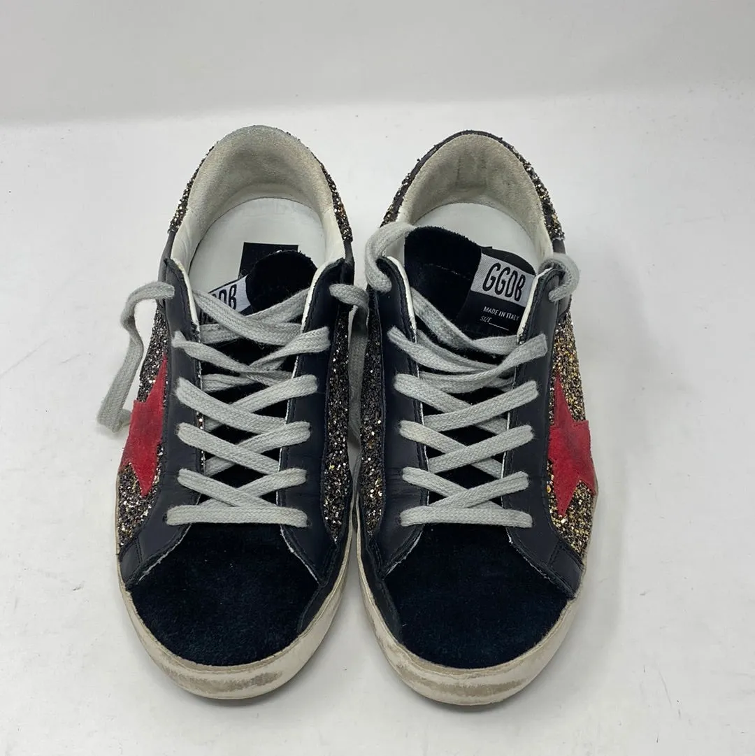 Golden Goose Black Suede and Leather Superstar with Silver Glitter