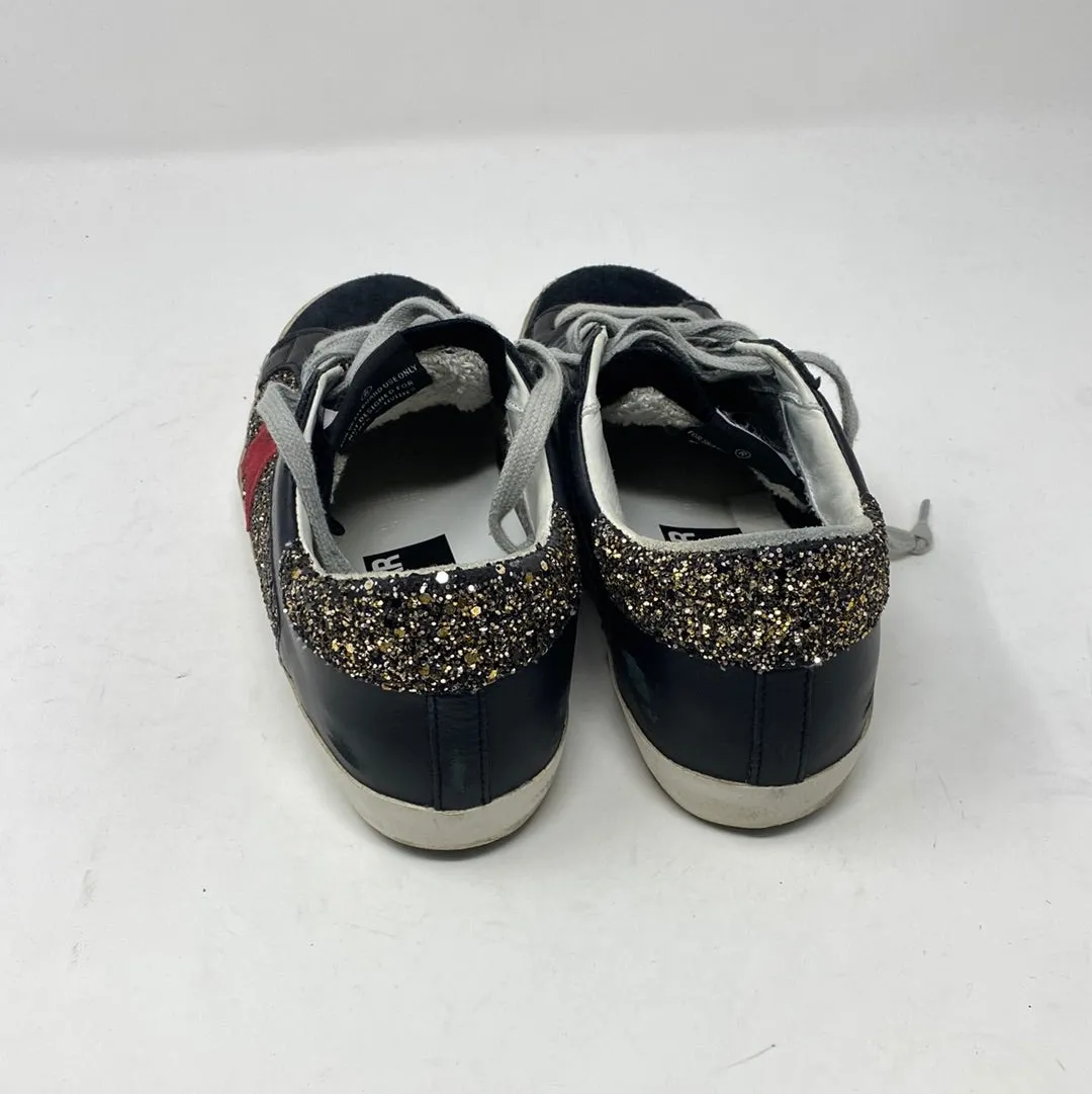 Golden Goose Black Suede and Leather Superstar with Silver Glitter