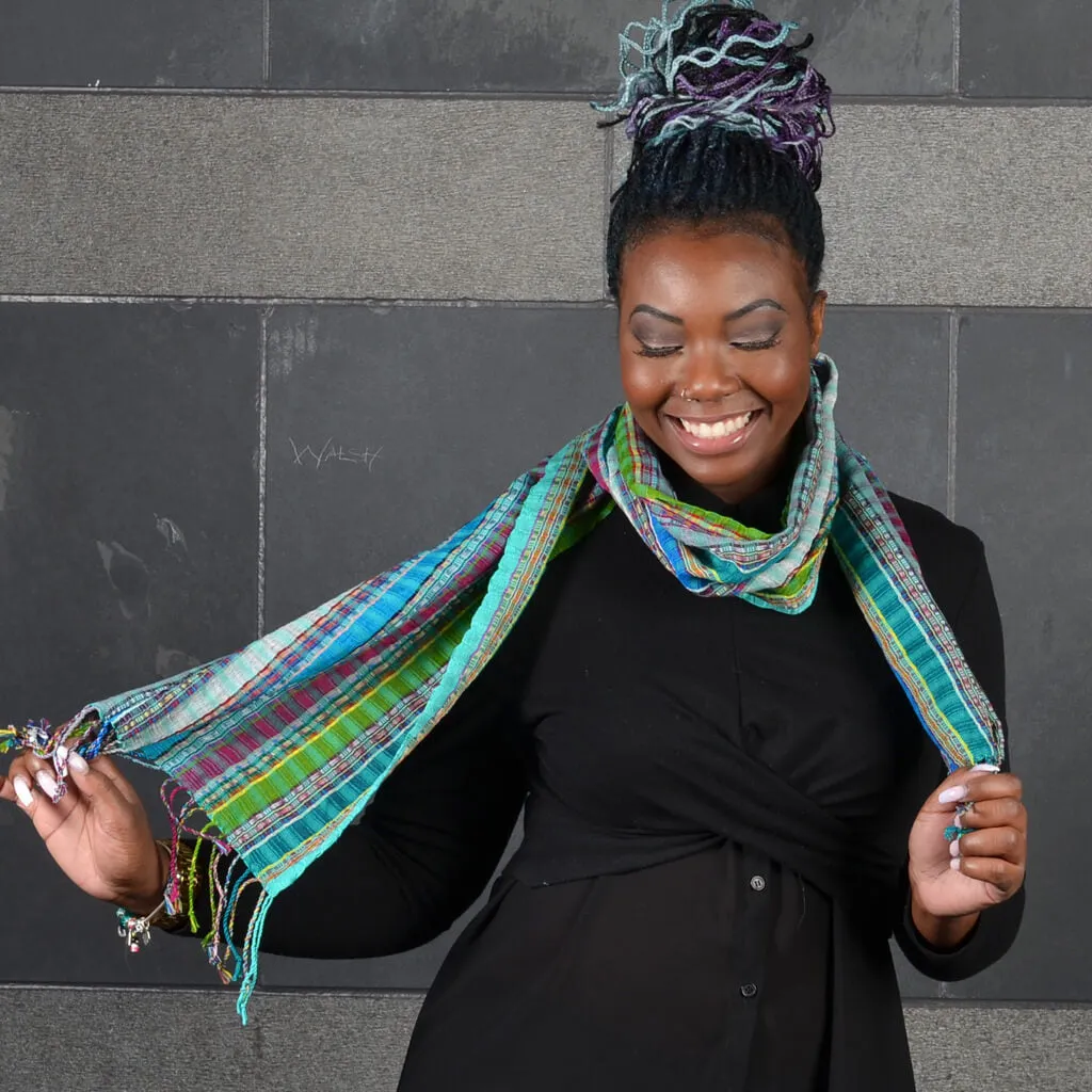 Hand Woven Fringed Scarf | Turquoise Jewels