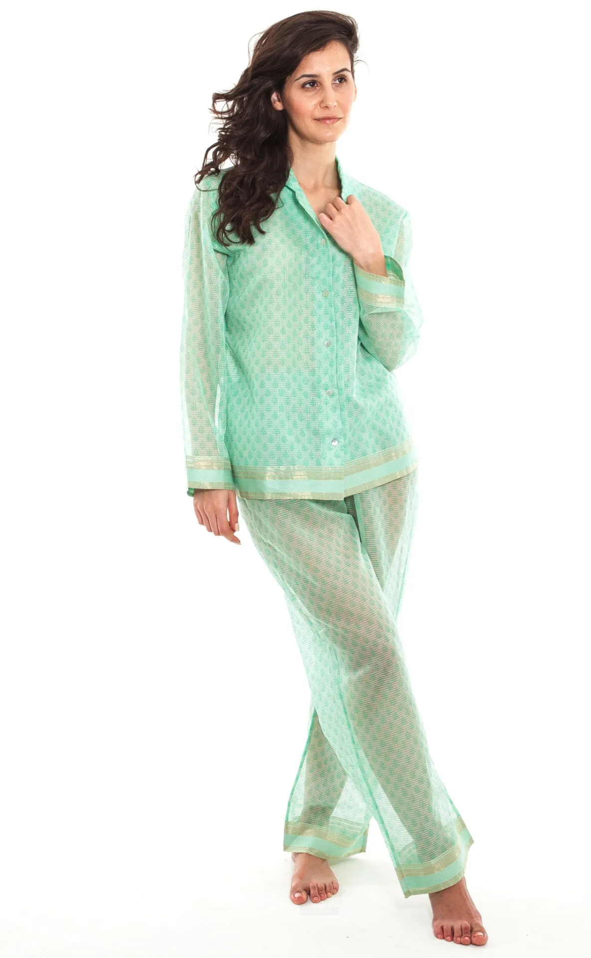 Hand Woven Silk & Cotton Long Pyjamas
