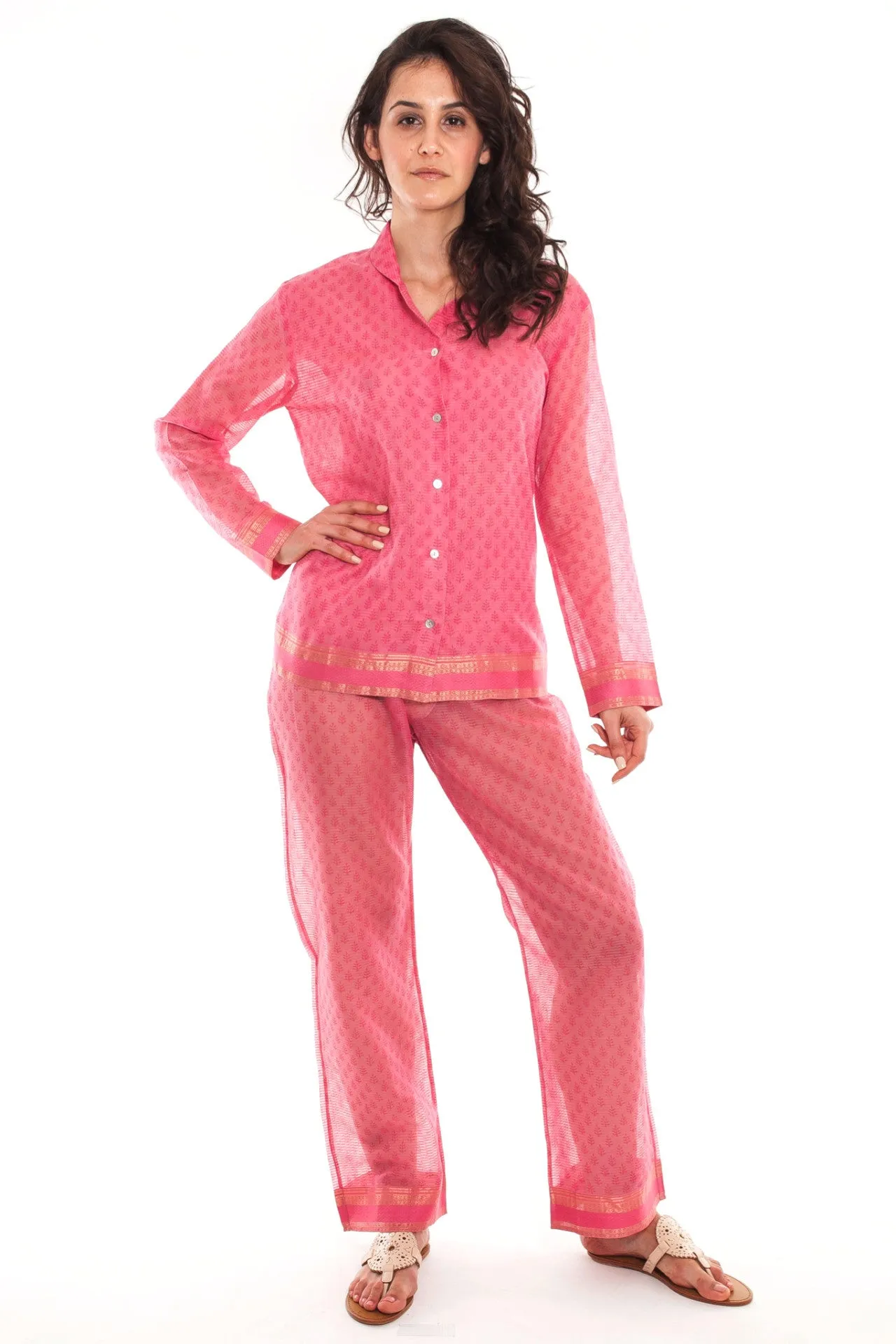 Hand Woven Silk & Cotton Long Pyjamas