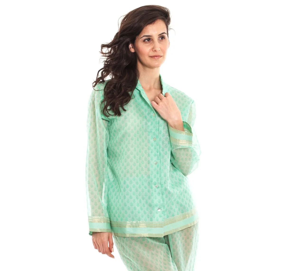 Hand Woven Silk & Cotton Long Pyjamas