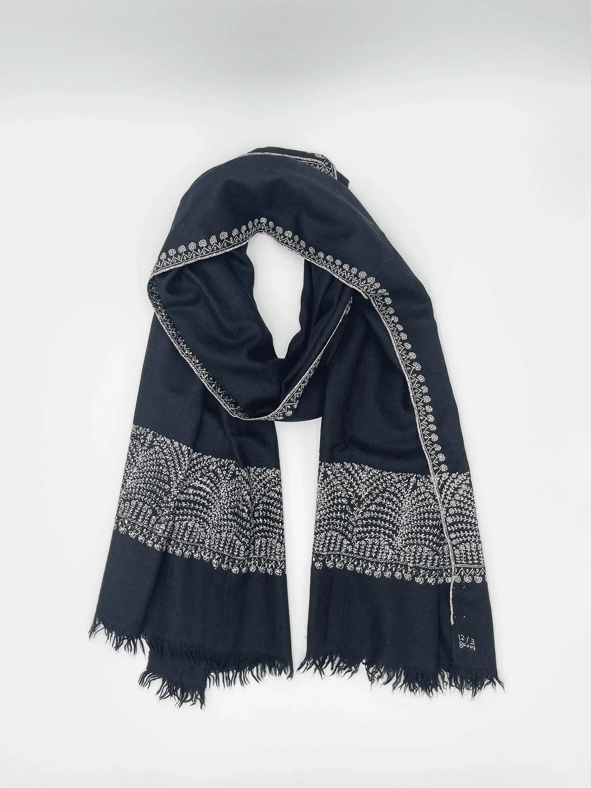Handwoven 100% Pashmina - BLACK WITH PASTEL EMBROIDERY