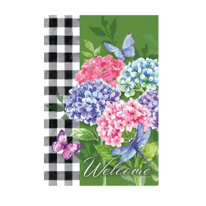 Hydrangea Checks Garden Suede Flag,14s9692
