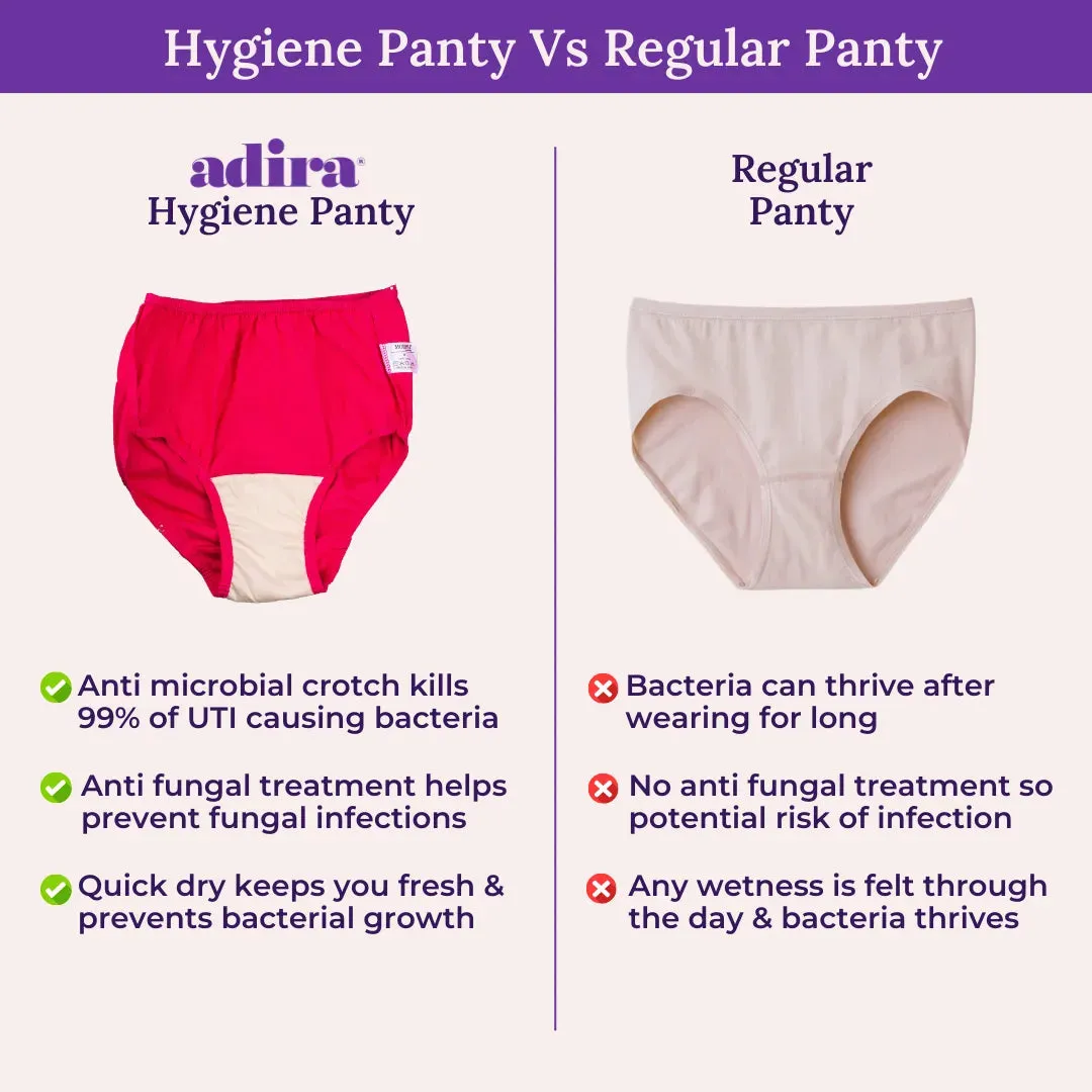 Hygiene Panties | High Waist | Brief Fit | Prevents UTIs | Pack Of 3
