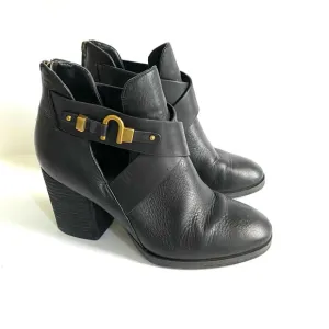 Isola Larkin Leather Cutout Ankle Booties Block Heel Cross Strap Black Size‎ 7.5
