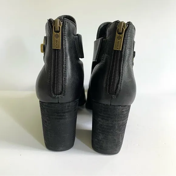 Isola Larkin Leather Cutout Ankle Booties Block Heel Cross Strap Black Size‎ 7.5