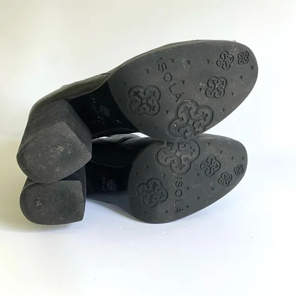 Isola Larkin Leather Cutout Ankle Booties Block Heel Cross Strap Black Size‎ 7.5
