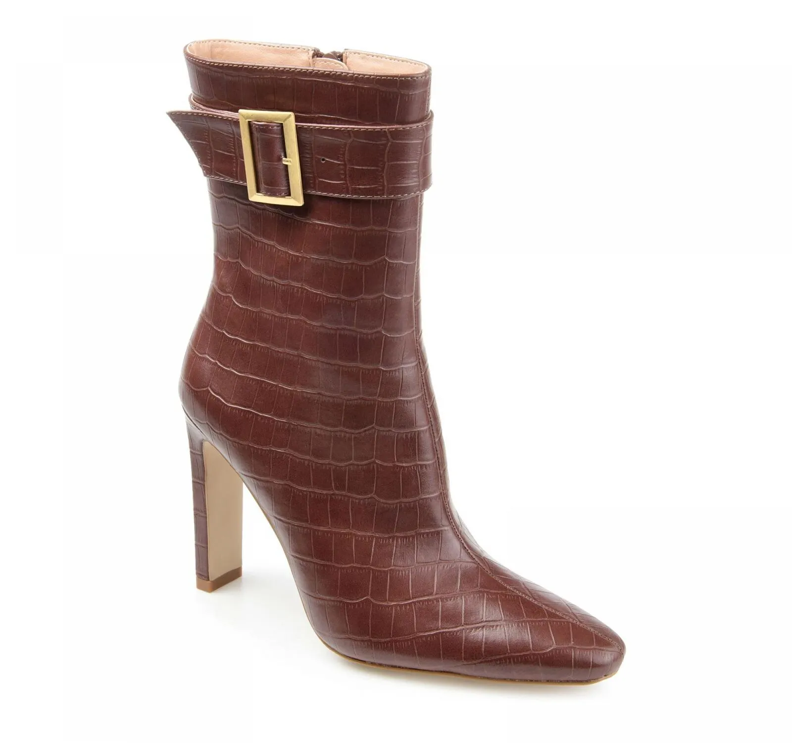 Journee Collection Elanie Tru Comfort Foam Zip Block Heel Booties Brown 8.5M