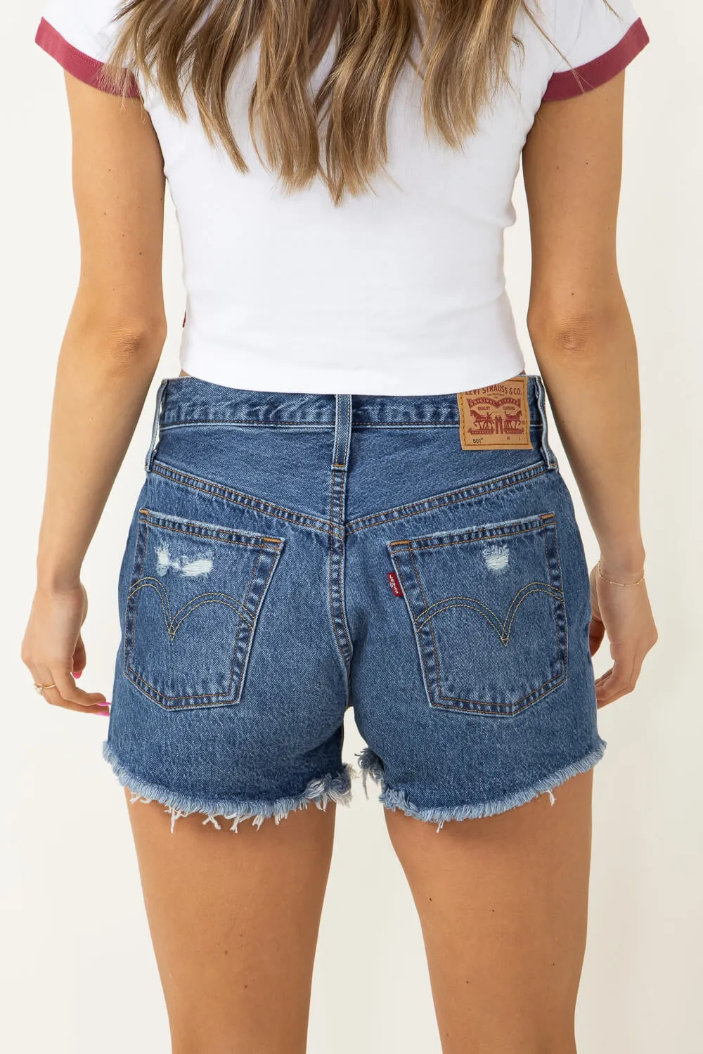 Levi’s 501 High Rise Dark Wash Denim Shorts for Women | 56327-0320