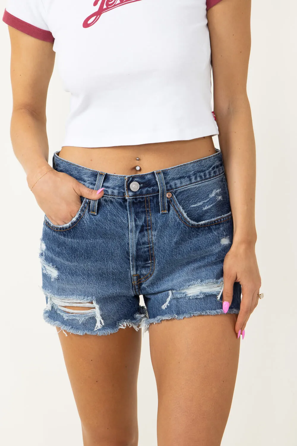 Levi’s 501 High Rise Dark Wash Denim Shorts for Women | 56327-0320
