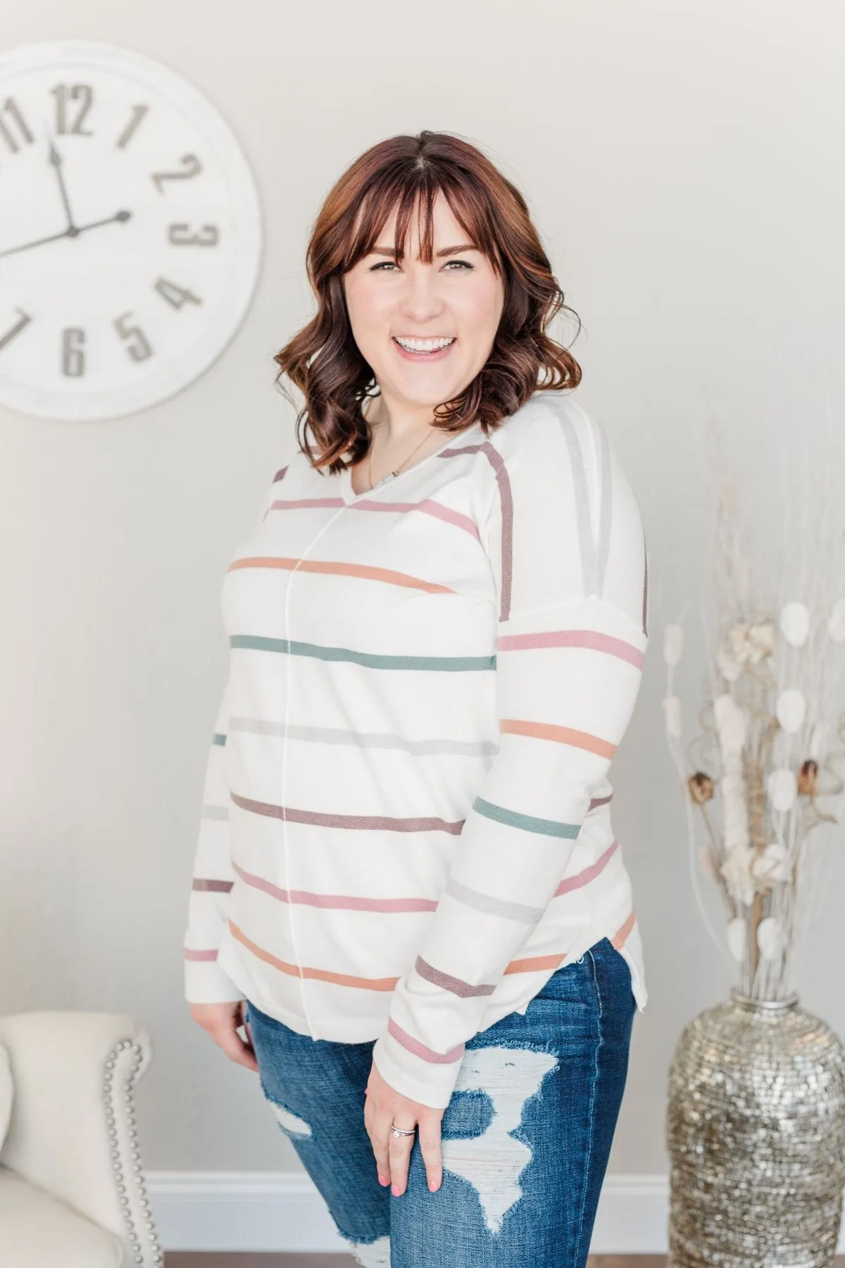 Live Like It's Spring Striped Sweater- Ivory & Multi-Color