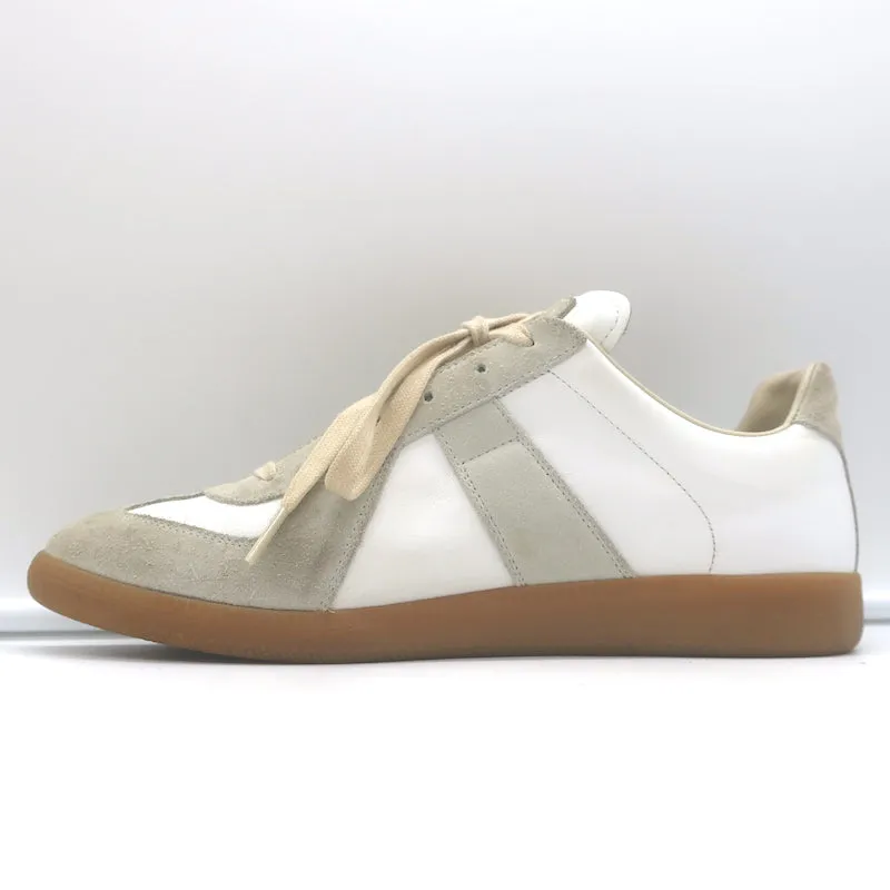 Maison Margiela Replica Low Top Sneakers White Leather & Taupe Suede Size 41