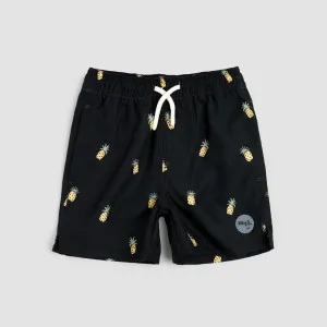 Miles the Label Pineapple Print on Black Swim Trunks