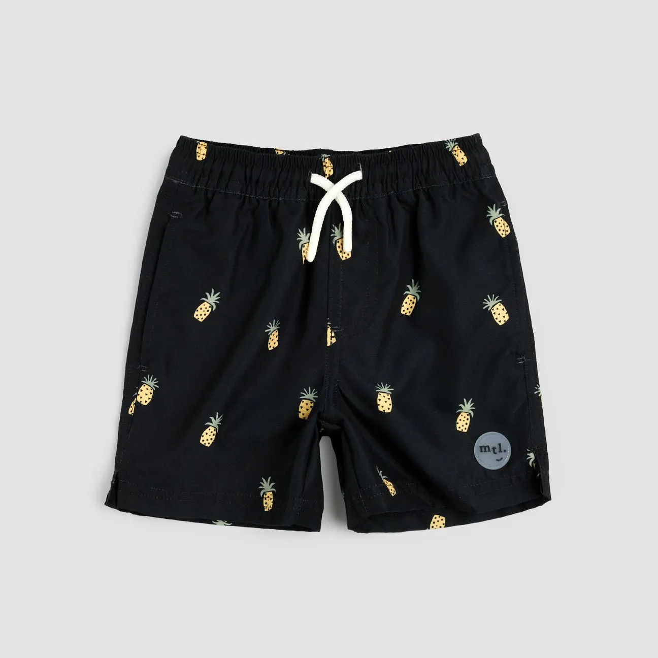 Miles the Label Pineapple Print on Black Swim Trunks