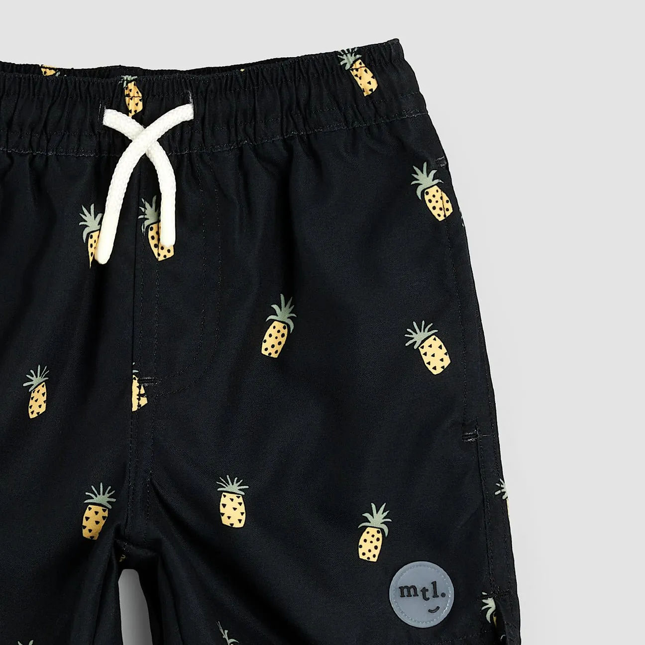 Miles the Label Pineapple Print on Black Swim Trunks