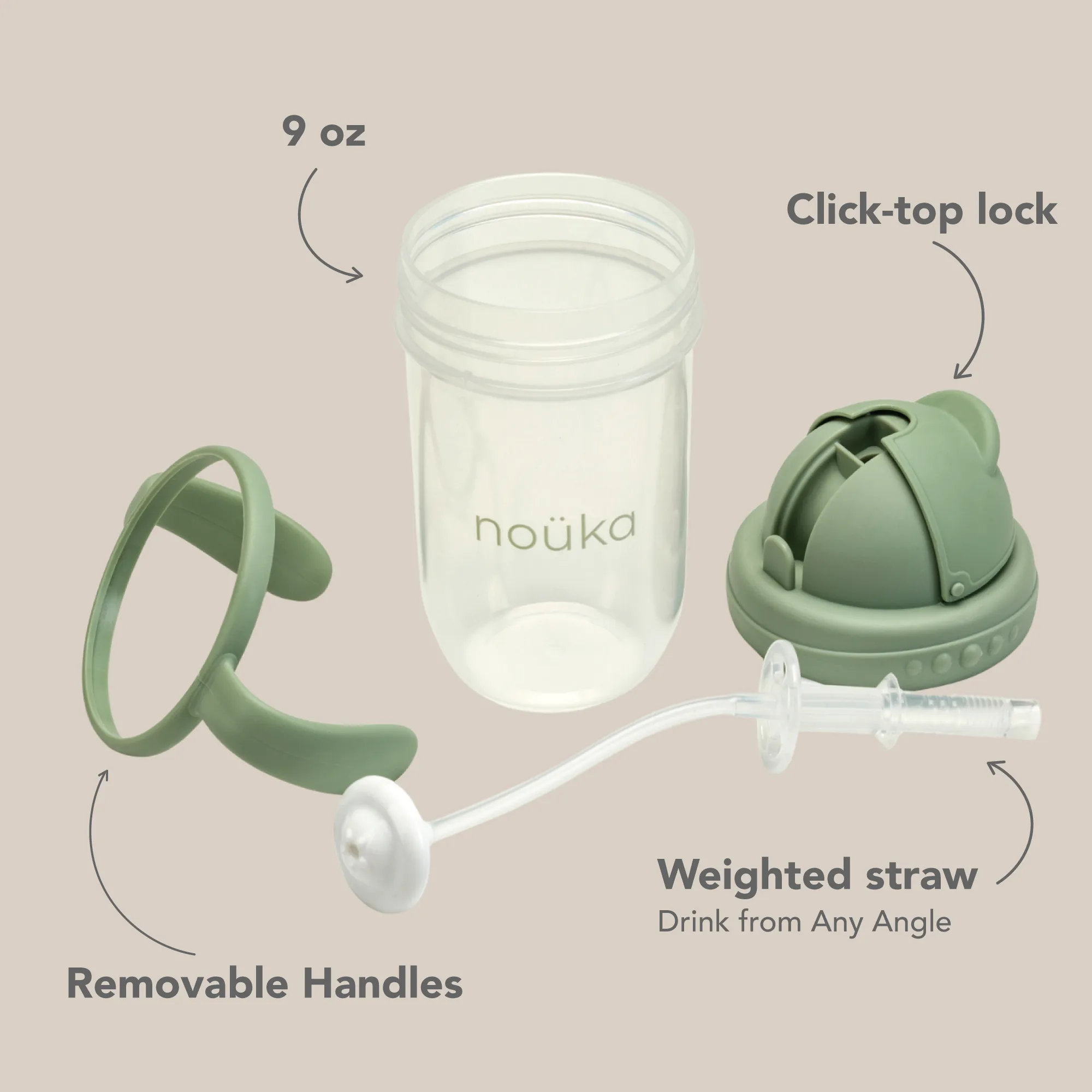 noüka Non-Spill Weighted Straw Cup  9 oz - Soft Blush (Min. of 2 PK, Multiples of 2 PK)