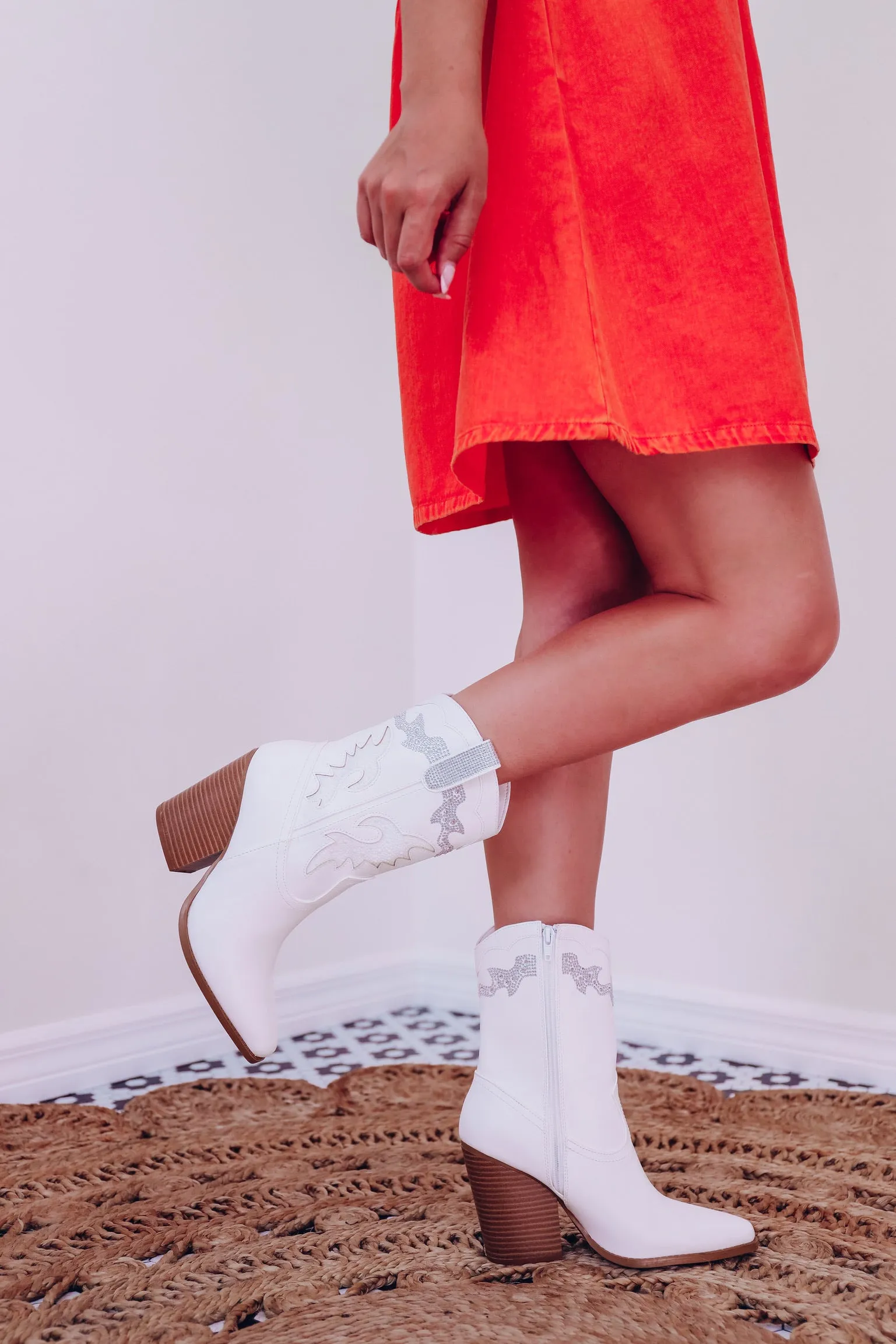 Pearls And Bling Western Bootie - White - Final Sale