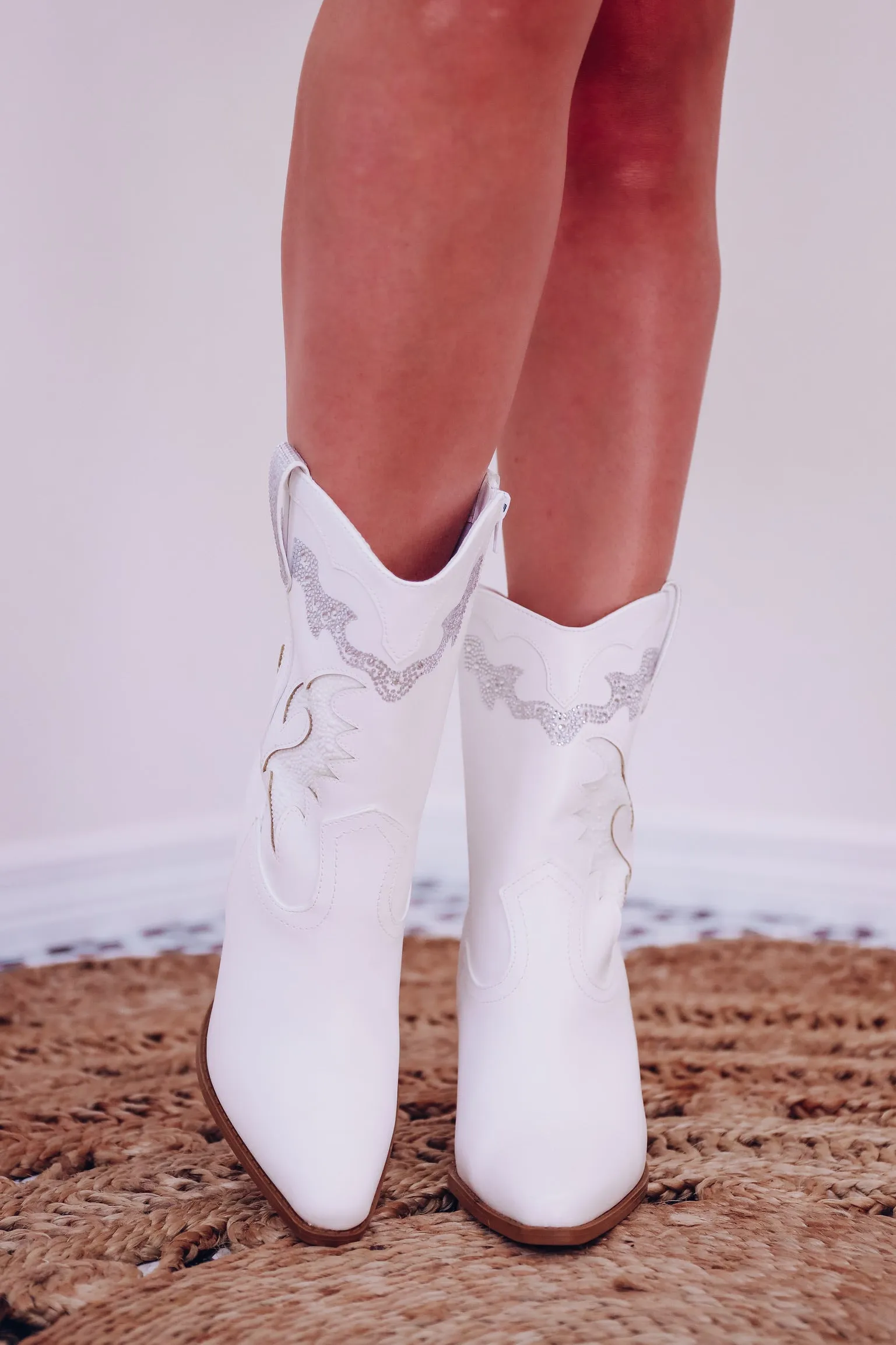Pearls And Bling Western Bootie - White - Final Sale