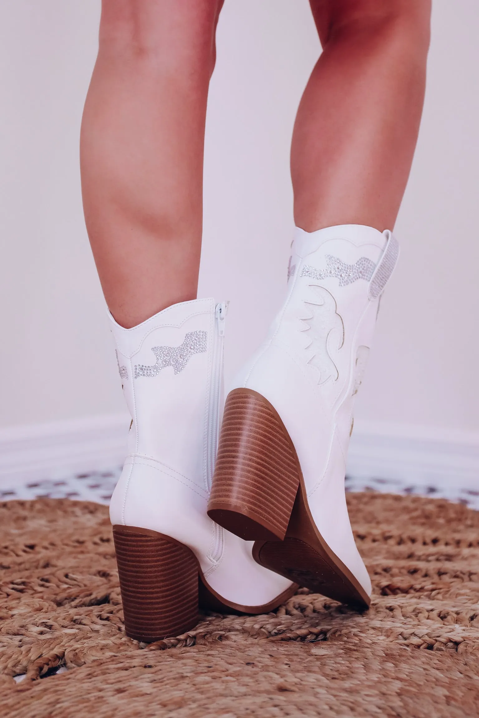 Pearls And Bling Western Bootie - White - Final Sale