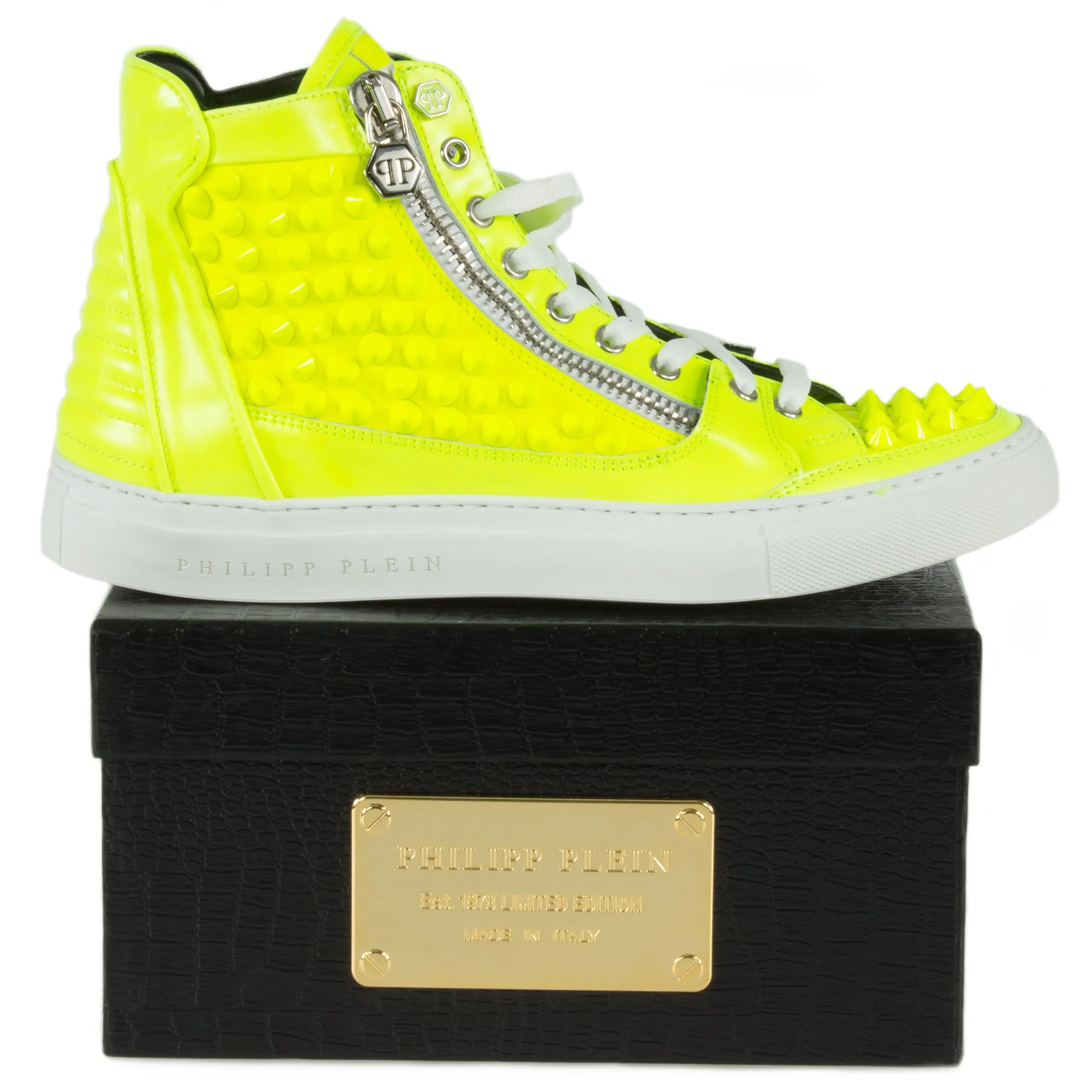 Philipp Plein Clever Hi-Top Sneakers | Yellow Leather