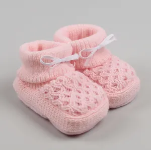 Pink Baby Booties with White Bow