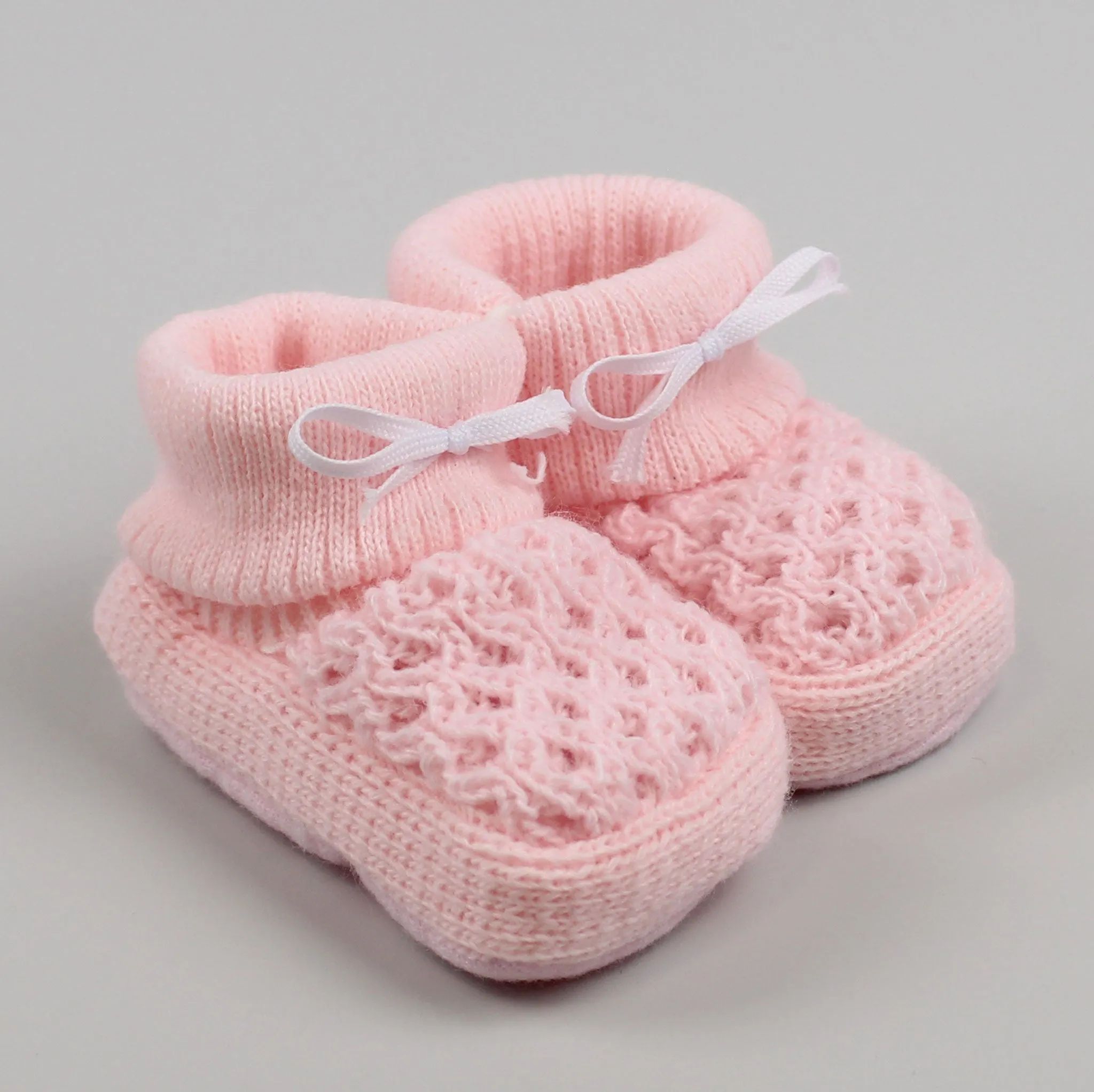 Pink Baby Booties with White Bow