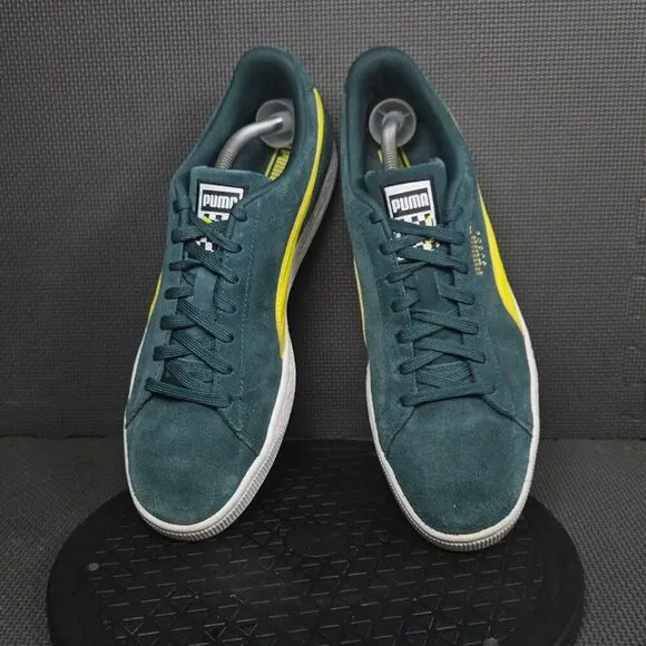 Puma Suede Teams II Shoes Mens Sz 12 Green Yellow Sneakers
