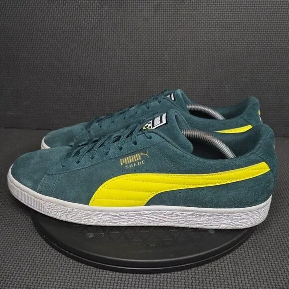 Puma Suede Teams II Shoes Mens Sz 12 Green Yellow Sneakers