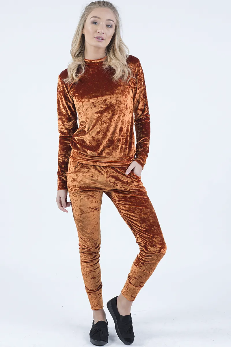Rust Crushed Velvet Tracksuit - Romy