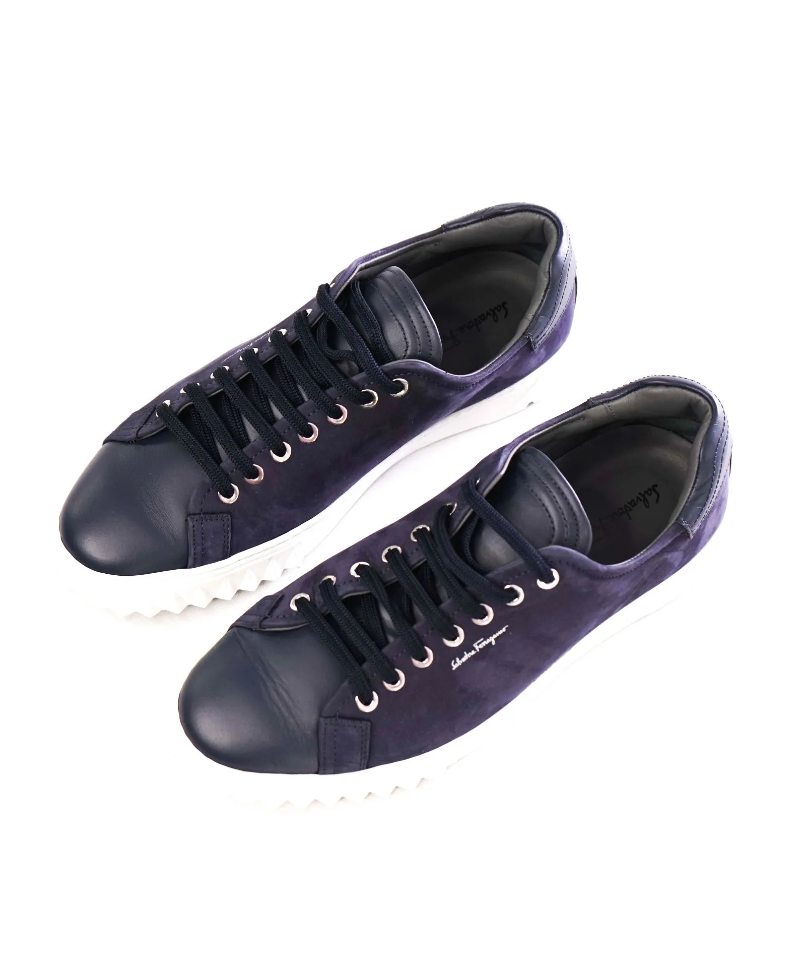 Salvatore Ferragamo "Rhinoceros" Solid Navy Suede/Leather Sneakers 7 M