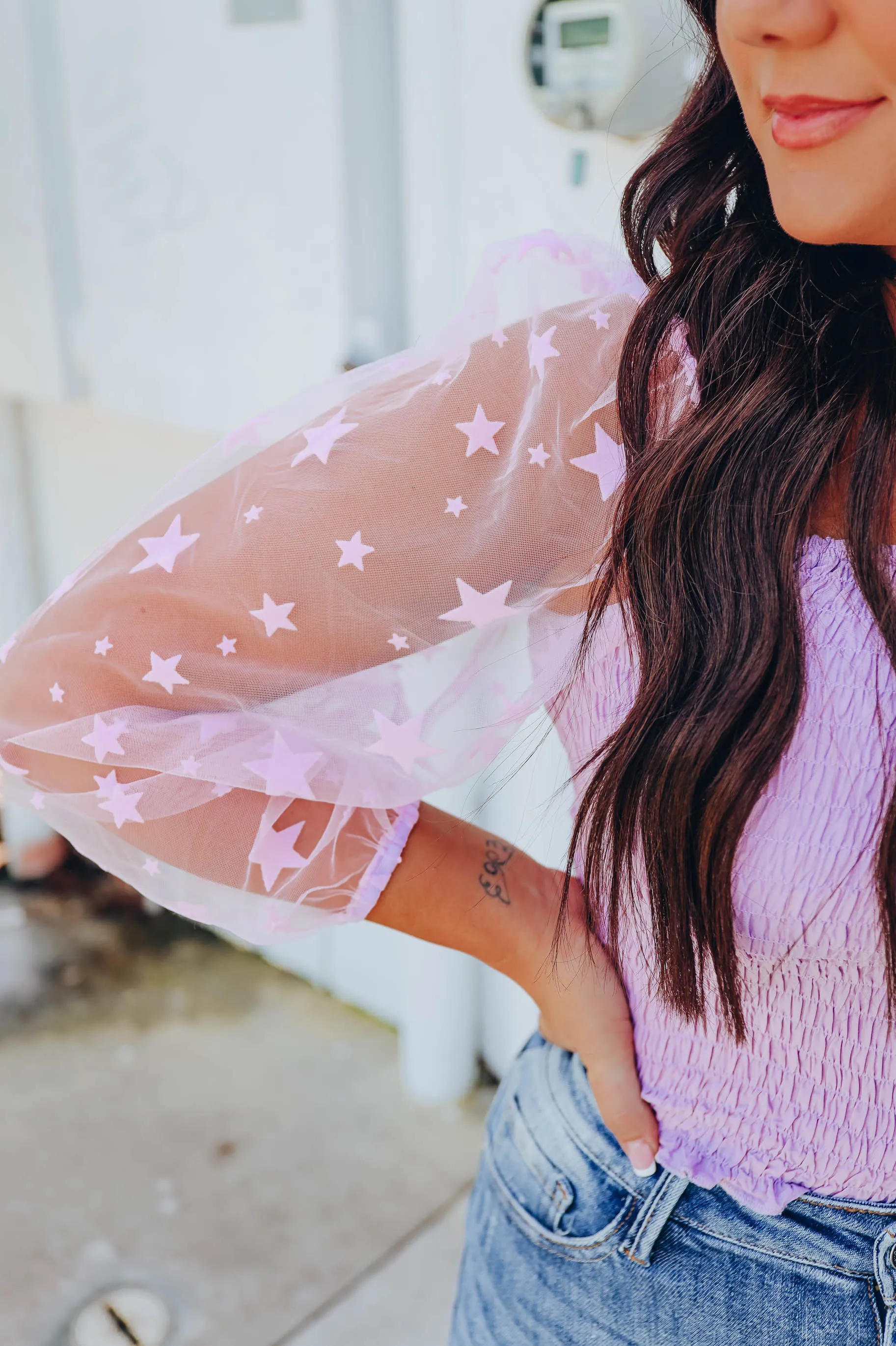 Star Smocked Crop Top - Lilac