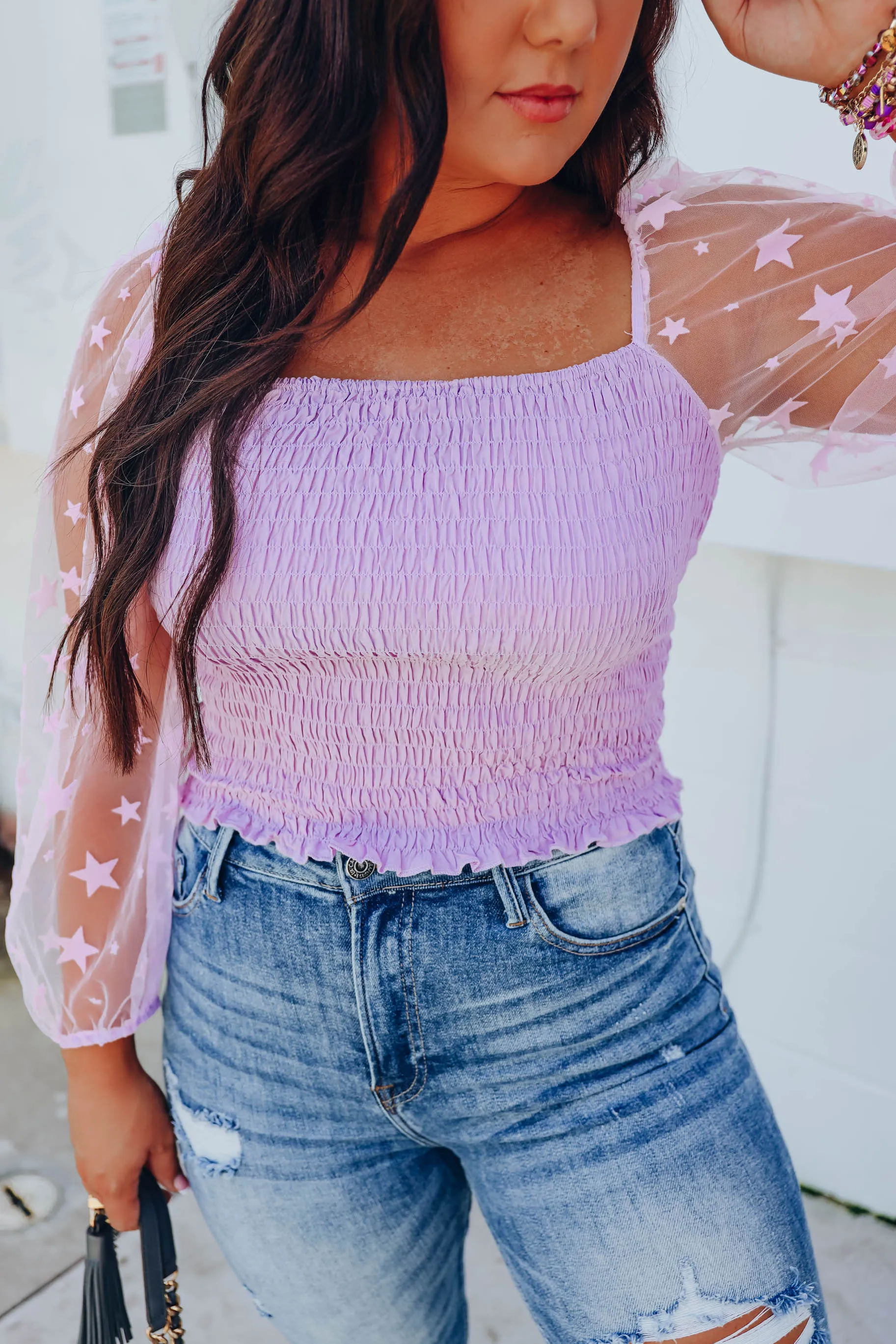 Star Smocked Crop Top - Lilac