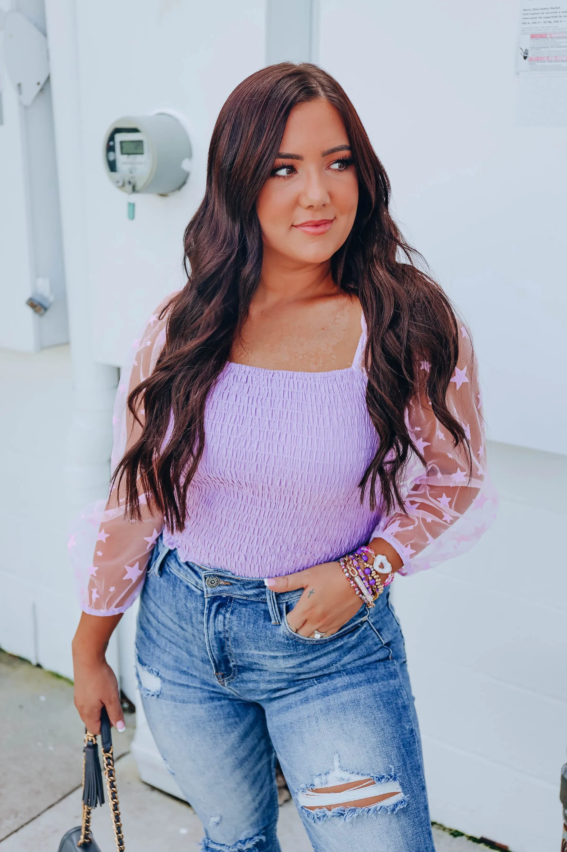 Star Smocked Crop Top - Lilac