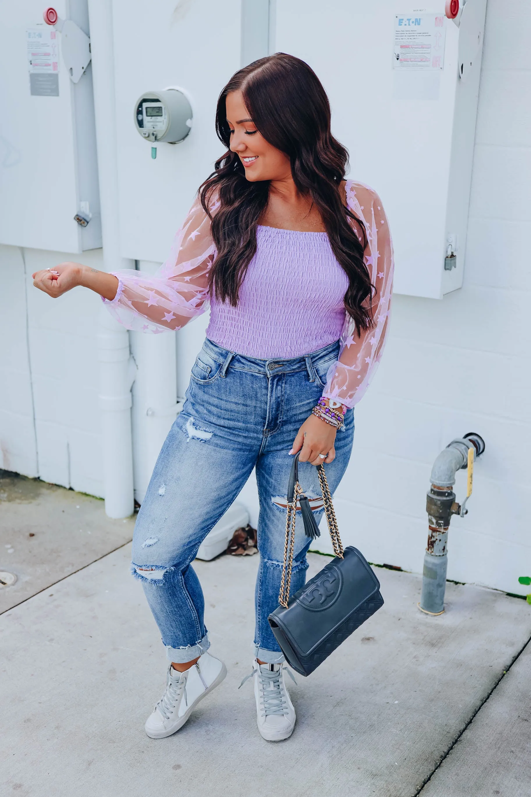 Star Smocked Crop Top - Lilac