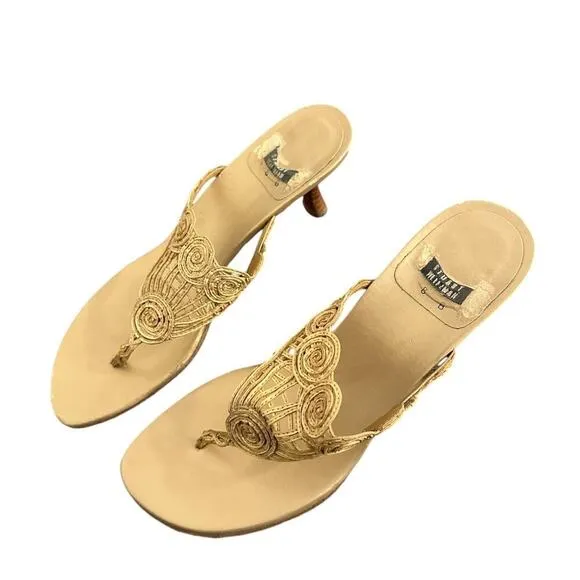 Stuart Weitzman Raffia Plantation Rawhide Laniard Sandals Size 8